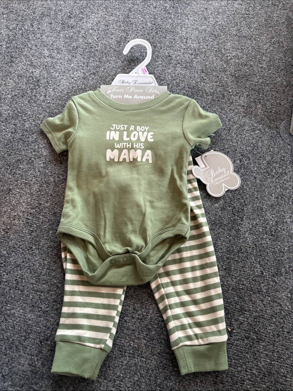 NEW! Baby Essentials Green Striped Two-Piece Set - Matching Hat and Socks - 9M